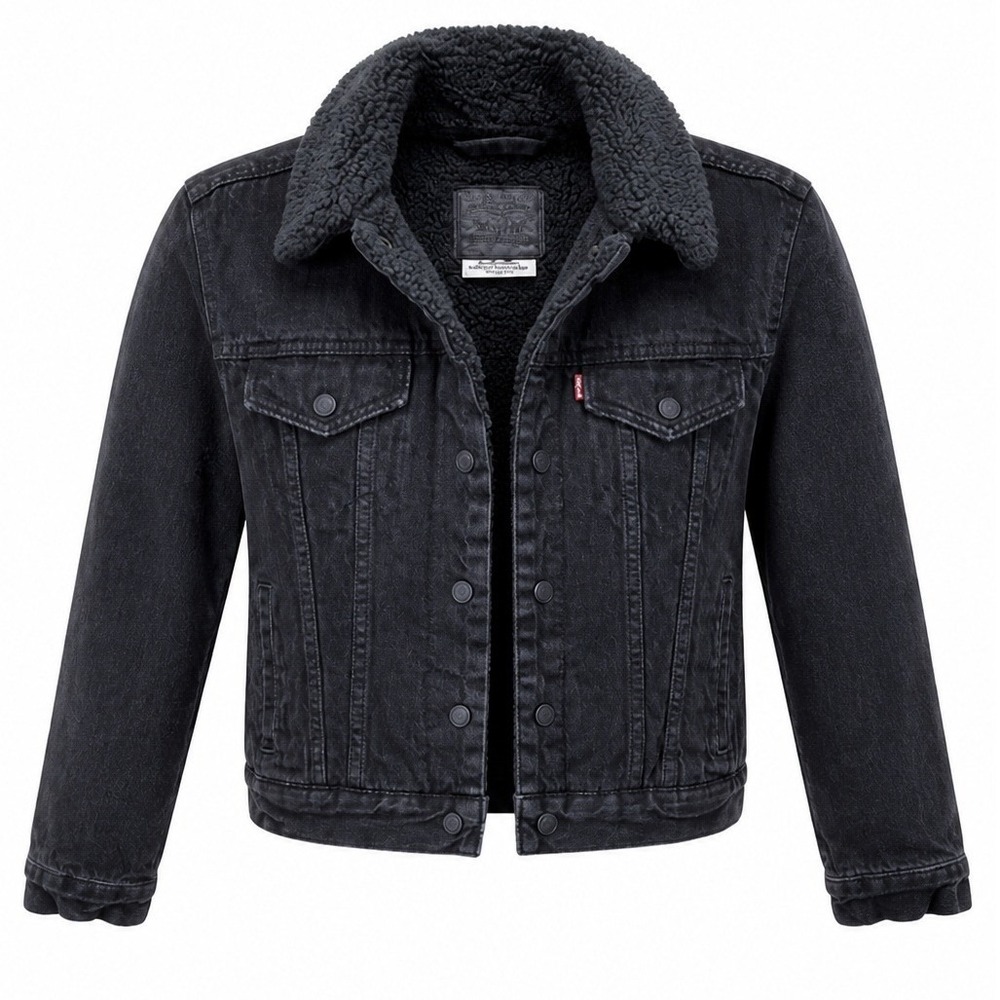 Levis Premium Sherpa Trucker Jacket Women's Forever Black Faux Fur Lining 2017
